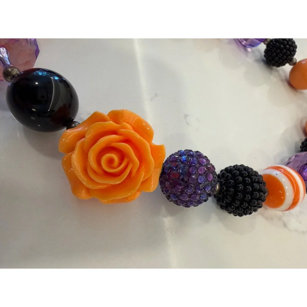 Halloween‎ Chunky Bubblegum Necklace Kids Orange Purple Black Rose Bead 18 Inch